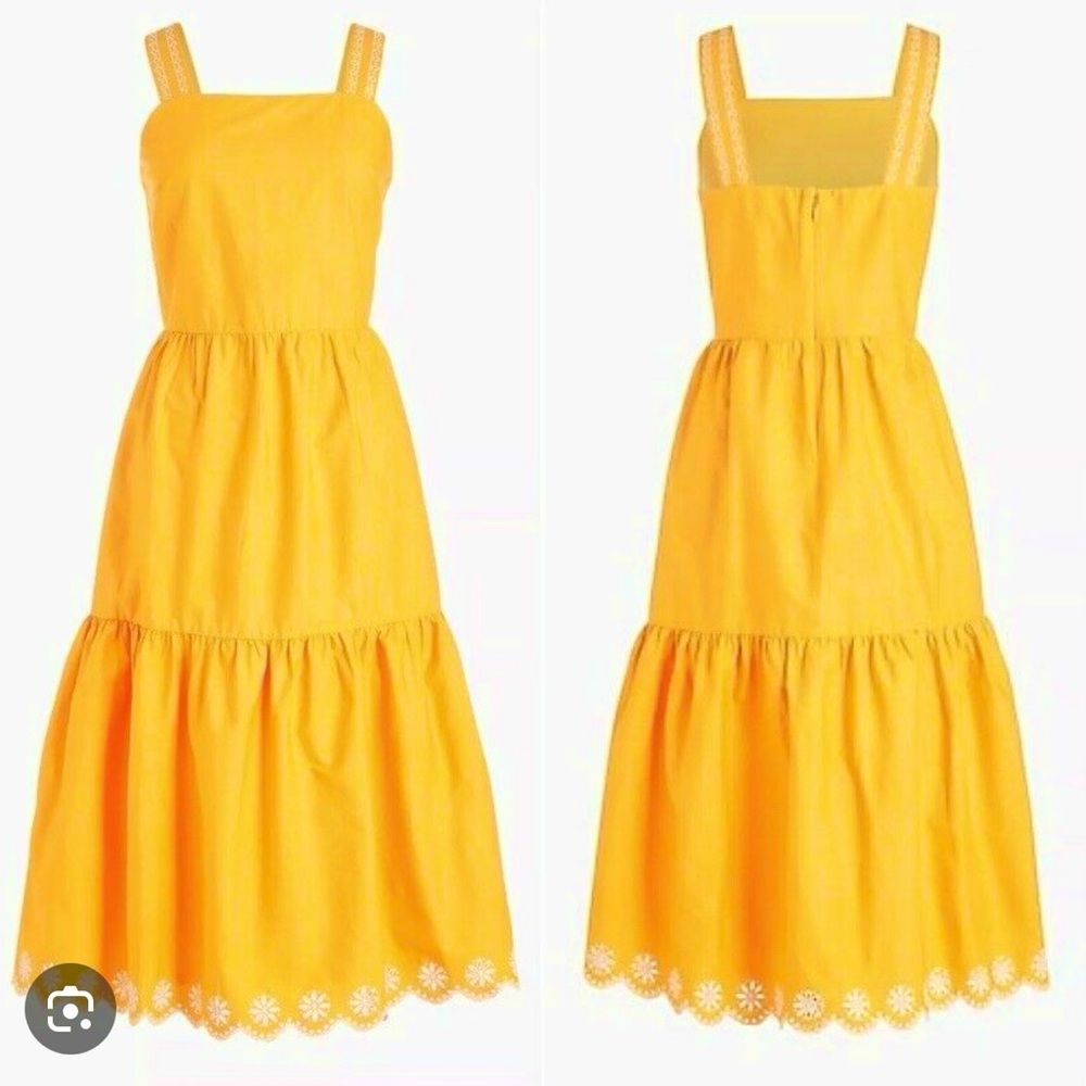 J.Crew Yellow Embroidered Eyelet Tiered Midi Dress